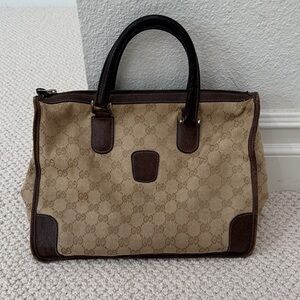 GUCCI | Vintage Gucci Handbag Purse Iconic Beige and Dark Brown Logo